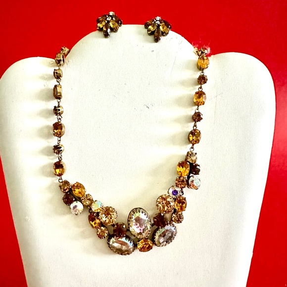 Vintage Rhinestone Necklace with Earrings - Picture 1 of 8